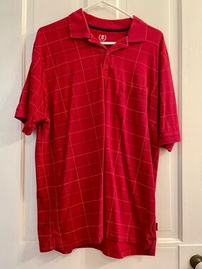 Izod Red Windowpane Polo Golf Shirt - Men’s Large